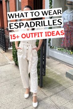 Save this pin for 15 15+ classy espadrille outfit ideas for summer and spring! If you want to wear platform espadrille outfits, black espadrilles outfits, wedge espadrilles outfits, outfits with espadrilles sandals, or white wedge espadrilles outfits, you'll love these ideas. Tap to learn how to style espadrille outfits now! Pink Espadrilles Outfit, White Espadrilles Outfit, Espadrilles Wedges Outfit, Wedges Outfit Casual, Espadrille Wedge Outfit