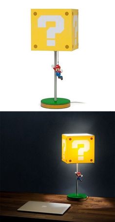 the lamp is turned on to look like it has an image of mario and luigi