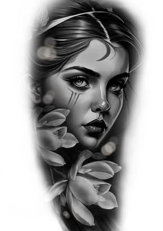 Women's Face Tattoo, Full Sleeve Tattoo Designs For Women, Women Face Tattoo Design, Face Woman Tattoo, Tattoo Designs In Hand, Women Face Tattoo, Ram Tattoo Design, Woman Portrait Tattoo