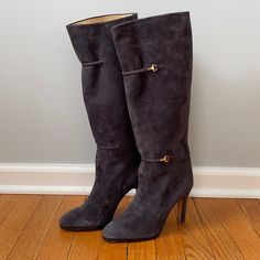 Absolutely Stunning Vintage Gucci Boots, Size 37.5. Navy Suede In Excellent Condition, Vibram Soles, Unique Gold Buckle Detail And Soft Leather Interior. Some Small Pen Marks On Inside Of Boot As Pictured. Can Provide More Photos Upon Request. Laying Flat, They Are 6.5” At The Top Of The Boot 18.5” From The Top Of The Shaft To The Bottom Of The Heel Elegant Gucci Pointed Toe Boots, Gucci Elegant Boots For Work, Elegant Gucci Boots For Work, Elegant Gucci Boots For Formal Occasions, Gucci Fitted Boots With Round Toe, Gucci Fitted Round Toe Boots, Elegant Gucci Boots For Party, Elegant Gucci Party Boots, Gucci Fitted Boots For Party