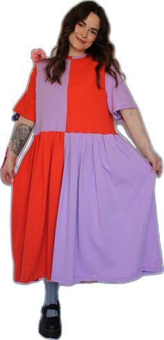 Red Patchwork Midi Dress, Red Patchwork Midi Dress For Spring, Pink Patchwork Midi Dress, Casual Purple Patchwork Dress, Casual Pink Patchwork Dress, Casual Red Color Block Dress, Red Color Block Casual Dress, Red Color Block Dress For Spring, Purple Color Block Dress For Spring