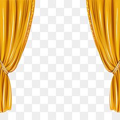 an open curtain with gold curtains on the top and bottom, in front of a white background