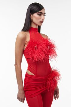 Velora Bodysuit - Red Red Sequin Outfit, Vogue Poses, Fits Inspo, Feather Trim, New Tops, Corsets, Secret Santa, Matching Sets, Birthday Ideas