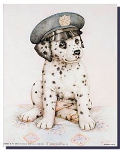 a drawing of a dalmatian puppy with a hat on it's head