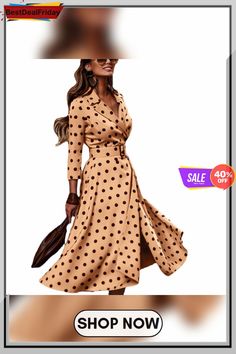 Polka Dot Print V-neck Slim Midi Dress Elegant Polka Dot V-neck Midi Dress, Fitted V-neck Midi Dress For Date, Spring Polka Dot V-neck Dress, Fall Polka Dot V-neck Midi Dress, Spring V-neck Polka Dot Dress, Fall V-neck Polka Dot Midi Dress, V-neck Midi Dress For Date, Chic Polka Dot V-neck Dress, Elegant Polka Dot Dresses For Fall