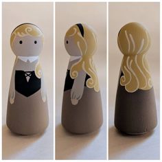 three different pictures of some sort of doll with blonde hair and black dress on it