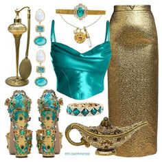 Jasmine Dress Inspired Outfits, Versace Outfit Ideas, Merida From Brave, Louboutin Bag, Shoes Dolce Gabbana, Mermaid Top, Clueless Outfits, Preformance Outfits