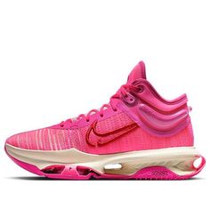 The Nike Air Zoom GT Jump 2 Fierce Pink is a vibrant basketball shoe designed for explosive play. Its lightweight, breathable pink mesh upper with synthetic overlays provides structure and support. Three Zoom Air units offer cushioning and bounce, while a jump plate and Nike React foam enhance spring and landings. The pink rubber outsole with a modified herringbone pattern delivers traction on the court. The molded heel with an engineered curve absorbs energy and provides full court support. Pink Basketball Shoes, Best Volleyball Shoes, Pink Basketball, Womens Basketball Shoes, Limited Edition Sneakers, Volleyball Shoes, Nike React, Mens Nike Air, Nike Lebron