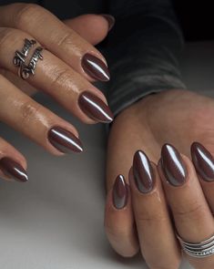 Elevate your fall nail looks with the hottest new trendchrome nails for fallThis post features 30 pretty chrome nail ideas perfect for the seasonincluding nudebrowngoldredgreypurpleplumsageand pink chrome nail designsFind inspiration for the best chrome nail colors and nail art designs to trylike French tip chrome nailsabstract chrome nailsand morechromenails fallnails nailtrends naildesigns acrylicnails greychromenails purplechromenails brownchromenails Chrome Nail Colors, Purple Chrome Nails, Red Chrome Nails, Nails For Fall, Brown Nail, Milky Nails, Chrome Nails Designs, Nude Nail, Modern Nails