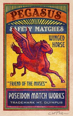 an old poster with a horse on it's back and the words pegasis safety matches