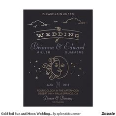 a wedding card with an image of the moon and stars on it