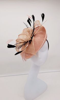 Elegant Blush sinamay Fascinator. Has hairclips for a secured and comfortable look.  This will be a great way to add elegance to any,  bridesmaid,  rehearsal dinner,  Wedding guest,  cocktail party, or church  - Rare find - Lightweight  - Ready to ship - Fast Shipping - Free Shipping - Group discount available - Customize by adding different color flowers and or feathers - Headband and Hair clip  CHECK OUT MY STORE FOR OTHER STYLES & COLORS: etsy.com/shop/Hatsandpearls Find more at my website for more styles: www.hatsandpearls.com  Reach out to me if you can't find what you are looking for.  I can make cake custom orders and help you style and match your outfit  Tag and share your pictures when you wear and style our hats.  Instagram: @hats_pearls Facebook: Hats Pearls Thank you for visiti Chic Adjustable Fascinator For Races, Chic Adjustable Mini Hats For Races, Adjustable Fascinator For Royal Ascot Races, Adjustable Fascinator For Races At Royal Ascot, Elegant Headband Hat For Kentucky Derby Evening, Evening Hat For Kentucky Derby, Adjustable Short Brim Headpiece For Evening, Party Mini Hat With Adjustable Curved Brim, Adjustable Headpieces For Races