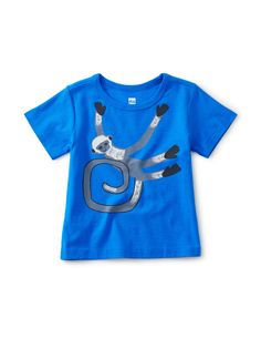 An adorable money swings from the neckline of this teeperfect for swinging from the trees and all kinds of tricks. Crafted from 100% soft cotton jersey. Graphic Tee Tops With Screen Print For Playtime, Graphic Tee With Funny Print For Playtime, Monkey Graphic, Red Panda Baby, Cheeky Monkey, Monkey Baby, Baby Boy Shirts, Baby Graphic Tees, Sports Baby