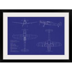 an airplane blueprinted in black frame