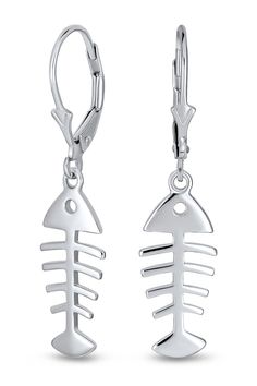 Sterling silver bare fish bone dangle earrings. Leverback. Approx. 1.45" L x 0.3" W. ImportedOrders cannot be shipped to Canada, Puerto Rico, APO, FPO or P.O. Boxes. Fishbone Earrings, Fish Bones, Jewelry Sterling Silver, Earring Crafts, Fish Bone, Bling Jewelry, Puerto Rico, Sterling Silver Jewelry, Nordstrom Rack