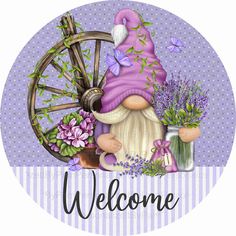 an image of a welcome gnome with flowers