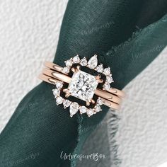 an engagement ring set with a princess cut diamond