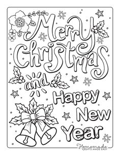 merry christmas and happy new year coloring page