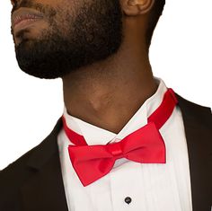 Red is known as a "power" color. This pre-tied red bow tie shows the world that you are confident while adding a pop of color to any outfit. Perfect for men or women; it has an easy to close clip, and adjusts to fit any size neck. Matching cummerbunds available. Neck Size: 13"-22" Material: 100% Polyester Size: Approx 2" x 4½" Red Bow Standard Bow Tie For Party, Red Bow Tie For Party, Elegant Red Adjustable Bow, Classic Red Bow For Black Tie Events, Classic Red Bow Tie For Formal Occasions, Red Adjustable Bow Tie With Bow Tie Back, Adjustable Red Bow Tie With Bow Tie Back, Classic Red Bow With Ties, Adjustable Red Satin Bow Tie