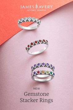 Creating a ring stack has never been more colorful than with our NEW Gemstone Stacker Rings, featuring four color options of hand-set gemstones. ✨ Colorful Ring, Gemstone Stacking Ring, Stacker Rings, Sterling Silver Rings Set, Lab Created Emerald, Silver Ring Set, Ring Stack, James Avery, Citrine Stone