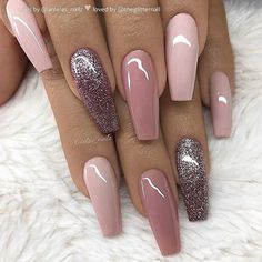 Coffin Design, Coffin Nails Ombre, Nail Design Glitter, Nails With Glitter, Mauve Nails, Pink Glitter Nails, Coffin Nails Long, Ballerina Nails, Pink Nail Designs