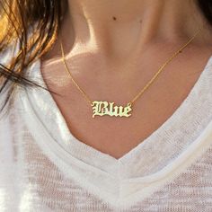 14k Solid Gold Name Necklace For Women, Handmade Custom Name Necklace, Birth Date Necklace, Valentines Day Gift, Personalized Gift For Mom, P E R S O N A L I Z E D ∙ J E W E L R Y ❤ Handmade with love ❤ 🧿 Welcome to GDjeweltr. All our jewelery is made by handmade in our workshop as custom. The most unique gift you can find for you and your loved ones ♥ Please take a look my store to see our handmade necklaces, rings, earrings and bracelets collection. ⭐ Item Details: * Material: 14K Solid Gold * Finish: 14K Yellow Gold, 14K White Gold, 14K Rose Gold. * First Initial height: 9 mm * Chain width: 0.85 mm * 14K weight: 1,75 gr (for 18", ±10%) ✅ Making Process : All of our jewelry are handmade, carefully handcrafted and made to order. All of our products are produced by hand workmanship for ± Personalized Engraved Blue Jewelry Gift, Personalized Blue Engraved Jewelry, Dainty Gold Name Necklace For Valentine's Day, Personalized Engraved Blue Jewelry, Blue Engraved Necklace For Anniversary, Personalized Blue Necklaces For Anniversary, Personalized Blue Jewelry For Gift, Personalized Blue Necklace For Anniversary, Gold Name Necklace For Valentine's Day