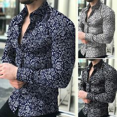 Printed Shirts Men, Floral Long Sleeve Shirt, Shirt Business, Buy Shirts, Hipster Shirts, Business Tops, Tops Blouse, Formal Business, Spring Shirts