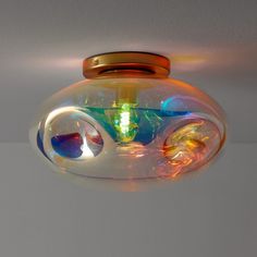 a colorful light fixture hanging from the ceiling