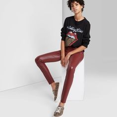 High-Rise Leggings Crafted In A Faux-Leather Construction With A Glossy Finish. Feature Wide Elastic Waistband For Comfortable Wear, Added Spandex For Enhanced Movement And Pull-On Style For Easy On/Off. High Rise Leggings, Faux Leather Leggings, Wild Fable, Leather Leggings, On Off, Colorful Leggings, Pant Jumpsuit, High Rise, Pants For Women