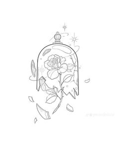 a drawing of a flower in a glass dome