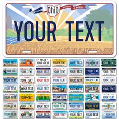 a license plate with the words, your text and an image of a farm scene