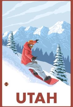 a man riding a snowboard down the side of a snow covered slope