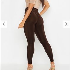 Soo Silky And Flattering Stretch Brown Leggings For Night Out, High Waist High Stretch Brown Pants, Fitted Brown Leggings For Night Out, Brown Fitted Leggings For Night Out, Tight Full-length Brown Bottoms, High Waist High Stretch Brown Leggings, Fitted High Waist Brown Leggings, Brown Tight Full-length Bottoms, Tight High Waist Brown Leggings