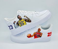 Nike Air Force 1 custom hand-painted inspired by the Kings of Basketball. What distinguishes my works is certainly the attention I dedicate to every small detail I am painting, this ensures that the final result is a painting of the highest quality and fidelity. I only use the best products on the market, specifically designed for this type of custom, this guarantees the durability of the painting, making it anti-crack, anti-scratch and water-repellent. It is possible to totally customize the painting, in this case contact me for a quote and we will then work together with a preview digital project. For any other information contact me, it will be a pleasure to answer you!