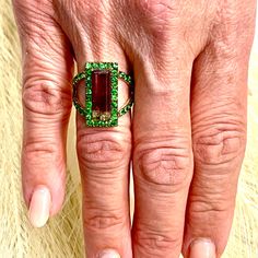 Finely Faceted Quality Natural Watermelon Tourmaline Tsavorite Ring 7 14k YG 4.7 TCW Certified $5,950 300684This is a one of a Kind Unique Custom Made Glamorous Piece of Jewelry!Nothing says, “I Love you” more than Diamonds and Pearls!This item has been Certified, Inspected, and Appraised by Gemological Appraisal LaboratoryGemological Appraisal Laboratory of America is a proud member of:- GIA Alumni Association- National Association of Jewelry Appraisers- International Consortium Gem-Testing Lab Luxury Green Sapphire Ring With Gemstone Accents, Green Emerald Cut Multi-stone Jewelry, Formal Green Multi-stone Sapphire Ring, Green Tsavorite Rings With Gemstone Accents, Art Deco Green Emerald Multi-stone Ring, Green Tourmaline Gemstones For Fine Jewelry, Fine Jewelry Green Tourmaline Gemstones, Green Tourmaline Multi-stone Emerald Ring, Green Multi-stone Tsavorite Jewelry