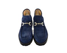 Style: 5786S-Navy Supple Suede slip-on Boot from the Corrente collection features Goldtone Horsebit Hardware detailing, soft Calfskin Lining & a Full Rubber Lug Sole! Some sizes are on Pre Order until mid October. Cordovan Shoes, Shoe Horn, Slip On Boots, Shoe Tree, Gucci Mules, Lug Sole, Handmade Shoes, Suede Shoes, New Shoes