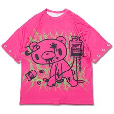 Bringing Vibrant Gloom To A Whole New Level When Wearing The Gloomy Bear Vivid Gloomy Ring Pink Oversized Tee From Acdc Rag. This Vivid Flair Rave T-Shirt Features A Full Front Graphic Detail Of Gloomy Bear On Polyester Base, Crew Neckline, Three-Quarter Sleeves With Large Silver Eyelet Detailing, And Oversized Unisex Fitting. This Gloomy Bear Vivid Gloomy Ring Pink Oversized Tee Came Straight From The Streets Of Harajuku, Japan. If You Love It, Don't Hesitate. Get It Before It's Gone. #Harajuku Bear Graphic Shirt, Gloomy Bear Pjs Pants, Pink Monster Drink Shirt, Acdc Rag, Harajuku Japan, Silly Shirt, Funky Shirts, Gloomy Bear, Bear Hoodie