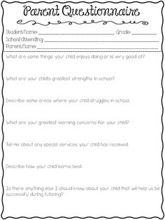 a printable parent question sheet for children