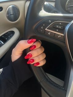 Red spring/summer nails Round Red Nails Acrylic, Gel X Red Nails, Outfits With Red Nails, Full Red Nails, Red Acyrilics Nails, Red Round Acrylic Nails, Medium Length Red Nails, Round Red Nails, Red Nails Oval