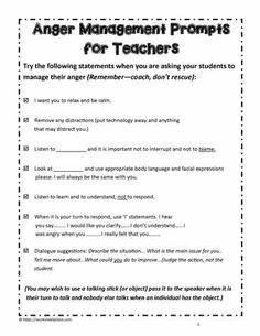 an image of anger management worksheet with the text anger management proms for teachers