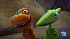 the good dinosaur and the bad dinosaur are standing next to each other in an animated scene