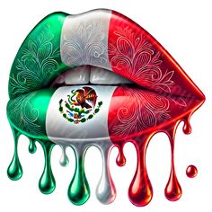 the mexican flag is dripping down on two lips