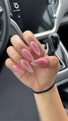 Aura Nails White And Pink, Almond Nails Ombre Designs, Almond Nails Easy Designs, Neutral Pink Nails Design, Pink Chrome Nails With Design, Pink Aura Nails With Chrome, Full Colour Nails, Pink Nails Ideas 2024, Pink Aura Nails Almond