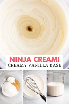 an image of cream in a blender with the words, ninja cream creamy vanilla base