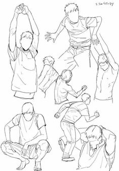 some sketches of people doing different poses