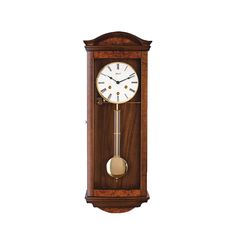 an old fashioned grandfather clock with pendulums on the front and sides, hanging from a wall