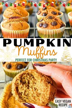 2 pictures of Vegan Pumpkin Muffins on a cooling rack. Simple Christmas Sweets, Christmas Party Food Easy, Christmas Desserts Vegan, Vegan Pumpkin Dessert, Easy Christmas Sweets, Christmas Sweets Easy, Best Holiday Desserts, Creative Christmas Food, Sweets Easy