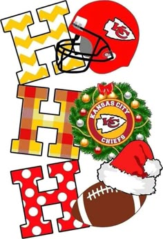 kansas city chiefs football helmet and christmas wreath with the letter h on it's side