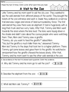 a worksheet for reading the zoo