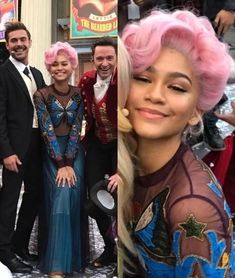 the cast of drag queen in costume posing for a photo with their pink wigs